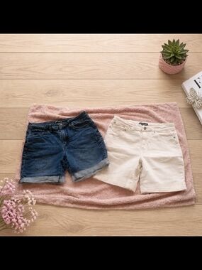 DKNY Blue Denim and Cream Cotton Bermuda Shorts Set